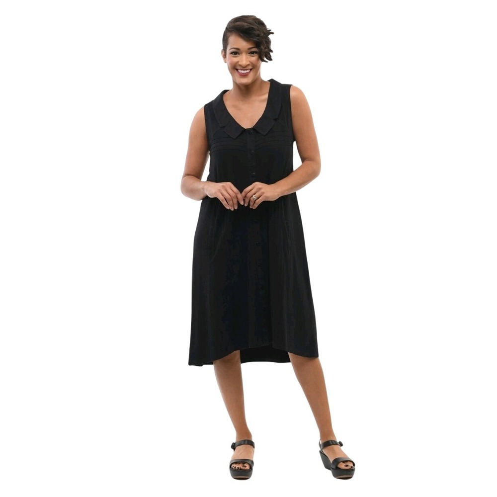 Snapdragon & Twig Womens M Black Pintuck Midi Dress Art To Wear Lagenlook